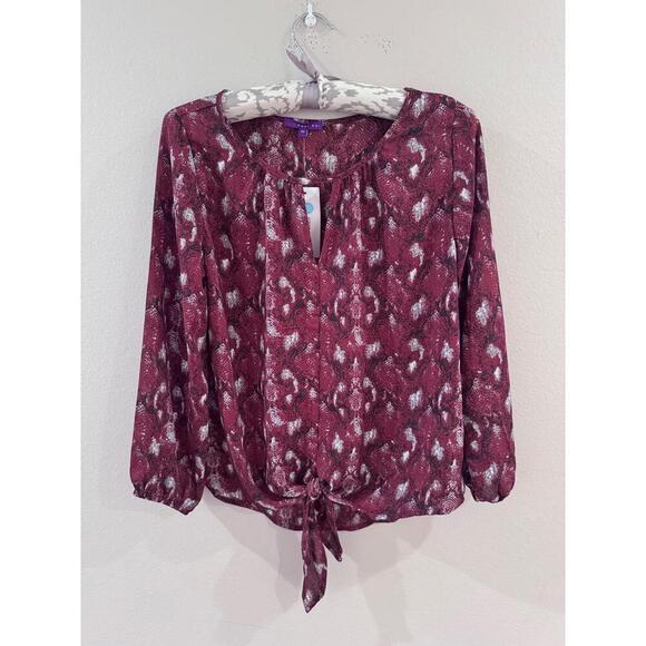 West Kei Animal Print Keyhole Long Sleeve Tie Front Blouse XS New Office Career - Picture 1 of 6